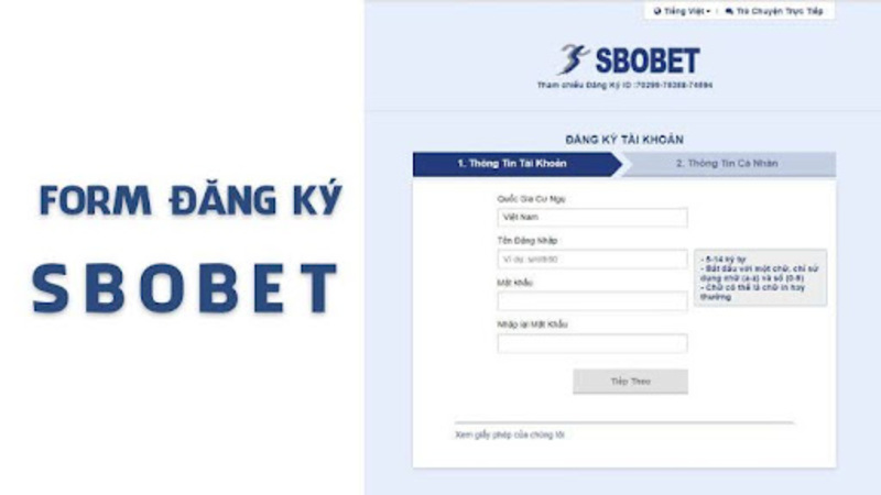 Biểu mẫu đăng ký tài khoản Sbobet trên máy tính