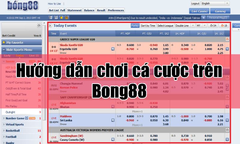 Hướng dẫn cách chơi cá cược trên Bong88 đơn giản